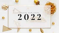 2022 happy new year card gold & white marble design vector