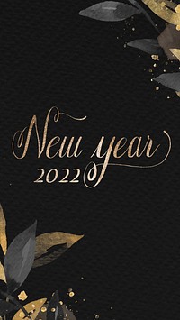 New year 2022 phone wallpaper, HD gold & dark background with leaf