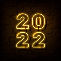 2022 gold neon happy new year aesthetic season's greetings text on dark background
