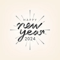 2024 black happy new year text aesthetic season's greetings text on beige background psd