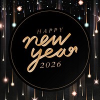 2026 welcome gold, new year sequin great Gatsby aesthetics typography on black background psd