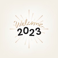 2023 gold welcome new year text, aesthetic typography on beige background psd