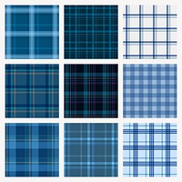 Tartan plaid background, blue pattern design psd set