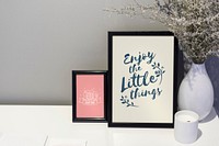 Lifestyle quote and illustration in picture frames