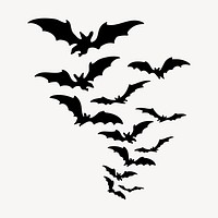 Silhouette flying bats clipart, animal illustration. Free public domain CC0 image.