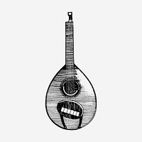 Bouzouki drawing, musical instrument illustration. Free public domain CC0 image.