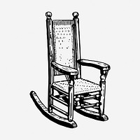 Rocking chair drawing, vintage furniture illustration. Free public domain CC0 image.