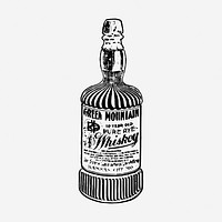 Whiskey bottle drawing, alcoholic beverage illustration. Free public domain CC0 image.