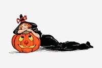 Halloween witch clipart, vintage festive illustration. Free public domain CC0 image.