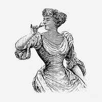 Victorian woman drinking drawing, vintage illustration. Free public domain CC0 image.