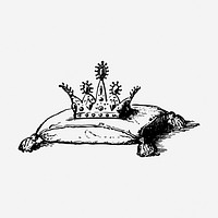 Crown on cushion drawing, vintage object illustration. Free public domain CC0 image.