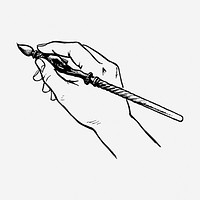 Hand holding paint brush drawing, vintage illustration. Free public domain CC0 image.