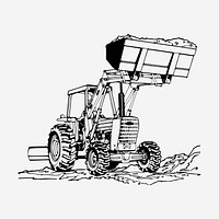 Tractor loader drawing, vintage illustration. Free public domain CC0 image.