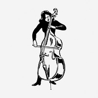 Female cellist drawing, vintage music illustration. Free public domain CC0 image.