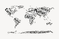 Typography world map clipart, mother earth text. Free public domain CC0 image.