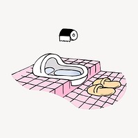 Asian squat toilet clipart, interior illustration. Free public domain CC0 image.