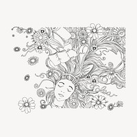 Sleeping woman drawing, floral aesthetic illustration vector. Free public domain CC0 image.