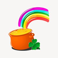 Gold pot, rainbow clipart, Saint Patrick's celebration illustration vector. Free public domain CC0 image.