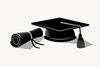 Graduation cap clipart, paper scroll  illustration vector. Free public domain CC0 image.