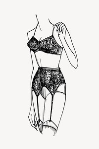 Women's lingerie drawing, vintage fashion sketch. Free public domain CC0 image.