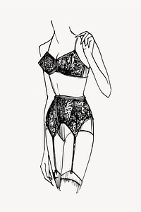 Women's lingerie drawing, vintage fashion sketch psd. Free public domain CC0 image.