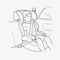 Kid in car seat drawing, safety illustration. Free public domain CC0 image.