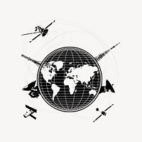 Space satellite drawing, technology illustration vector. Free public domain CC0 image.