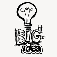 Big idea typography drawing, light bulb illustration vector. Free public domain CC0 image.