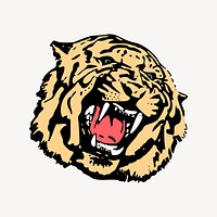 Roaring tiger clipart, animal illustration. Free public domain CC0 image.