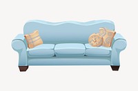 Blue sofa clipart, furniture illustration. Free public domain CC0 image.