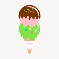 Colorful ice-cream cone clipart, cute food illustration. Free public domain CC0 image.