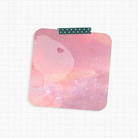 Paper note psd with pink galaxy background square shape and washi tape