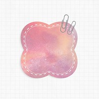 Paper note psd with pink galaxy background flower shape and paper clips