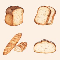 Fresh bread psd golden brown illustrated set
