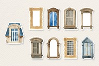 Vintage window architecture watercolor psd illustration set