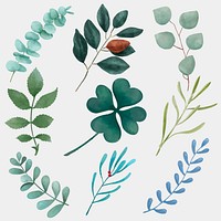 Green leaves vector hand drawn cut out set