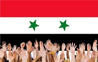 Syria National Flag People Hand Raised Concept