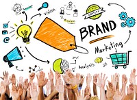 Diverse People Hand Raised Marketing Brand Concept