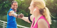 Couple Exercise Playlist Happiness Wealth Health Concept