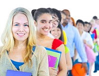 Multi-ethnic group of student standing in line