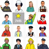 Multiethnic group of Children with Various Jobs Concepts