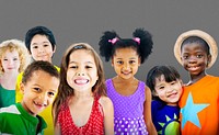 Group of diverse kids studio portrait