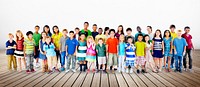 Group of diverse kids studio portrait