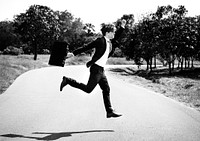 Businessman Running Jumping Aspirations Environment Concept