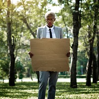 Businesswoman Blank Placard Standing Strategy Concept