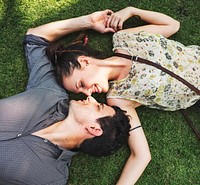 Sweet Couple Laying Grass Concept