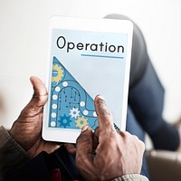 Businessman hand connection with digital tablet operation word