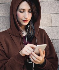 Girl Hoodie Listening Music Phone Concept