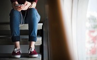 Stairs Steps Sitting Playlist Relaxation Audio Device Concept