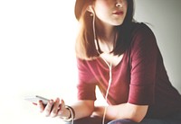Woman Listening Music Media Entertainment Relaxation Concept